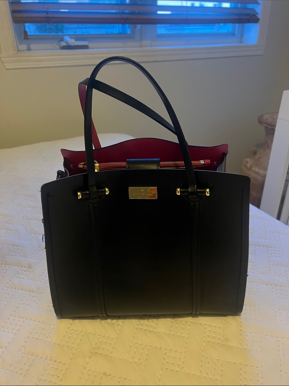 Structured Black Tote Handbag with pink interior Kate spade